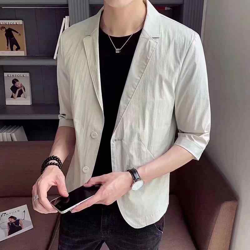 ジャケット メンズ 男性用 サマージャケット 7分袖 5分袖 テーラードジャケット ポリエステル 無地 スリムフィット カジュアル 黄色 ブラック カーキ