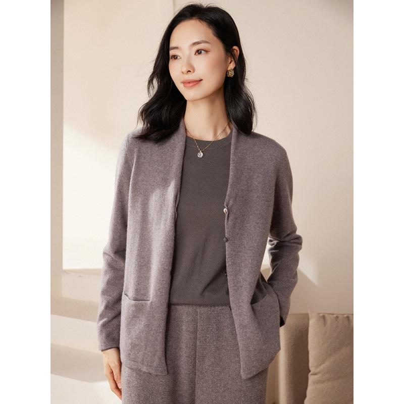 カーディガン レディース 女性用 ニット トップス 秋冬 青果襟 ゆったり 韓国 グレー ブラウン 長袖 羽織り 上着