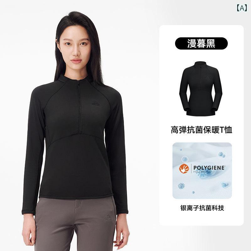 Tシャツ レディース アウトドア スポーツウェア 長袖 コットン混紡 防臭 ポロネック プルオーバー トップス カジュアル スタイル 普段使い|シャッター小町