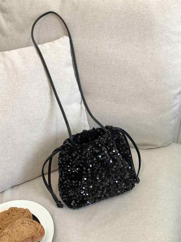 バケットバッグ レディース ショルダーバッグ 斜め掛け 鞄 亮片 褶 シルバー ブラック ホワイト ピンク レッド グリーン ブルー ポリエステル 日常使い(x3)
