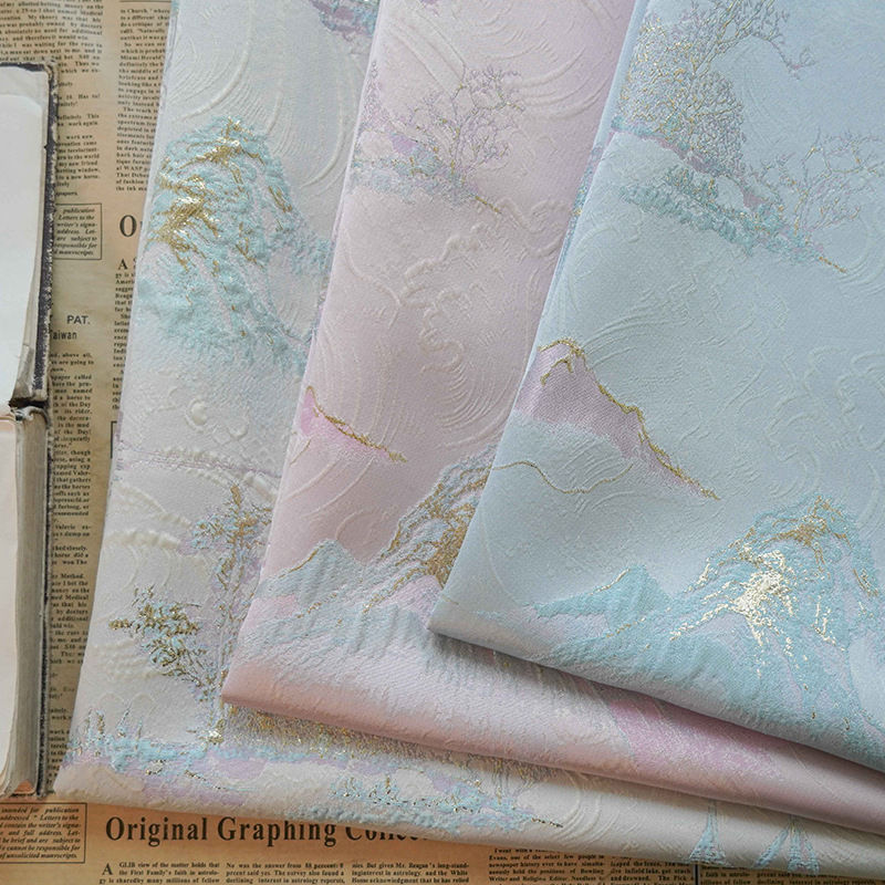 【楽天市場】送料無料 145cm幅 90cm単位 生地 布 布地 きじ ジャカード生地 エンボス生地 山柄 中華風 古風 裁縫 手芸 DIY