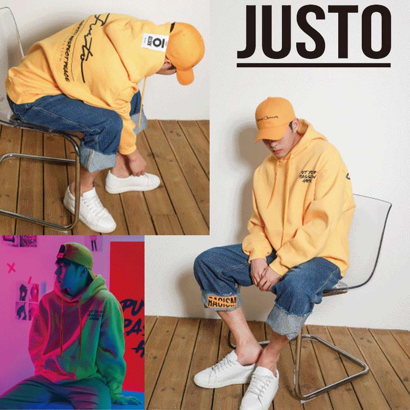 HE\u0026SHE JUSTO 【ジュスト】 [貨物輸送無料] ビックシルエット 厚地の外套大きさ 厚地の外套相応う ユニ一発やる 表どおり JUSTO LOGOHOODIE[YELLOW]