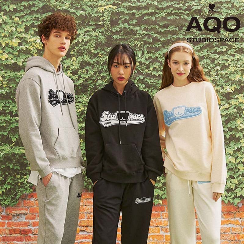 AQO STUDIO SPACE アコスタジオスペース HE&SHE [送料無料] AQO VARSITY LOGO HOODIE プルオーバー ユニセックス ストリート カジュアル パーカー フーディ｜HE＆SHE