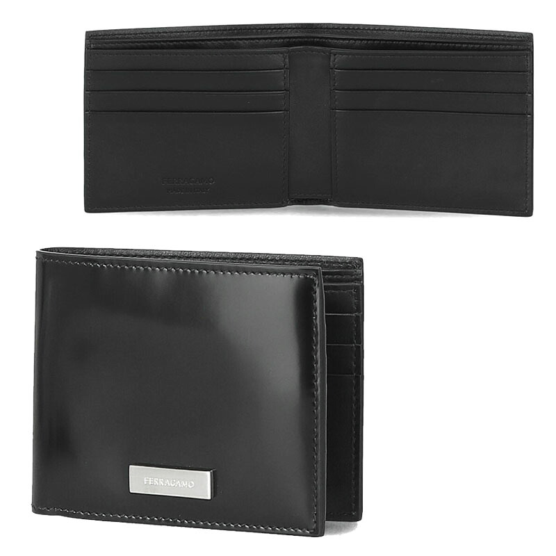 HE\u0026SHE [貨物輸送無料] FERRAGAMO★ロゴタイプ2つ折り紙入れ 歌留多入れ 歌留多保持者 定期いれ・名刺入れ 2つ折り 折りたたみ レディース メンズ ユニ一発やる なめし革紙入れ スモール ミニ紙入れ 66 1202 763303