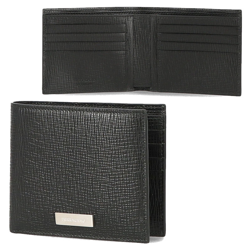 HE\u0026SHE [貨物輸送無料] FERRAGAMO★ロゴタイプ2つ折り紙入れ 歌留多入れ 歌留多保持者 定期いれ・名刺入れ 2つ折り 折りたたみ レディース メンズ ユニ一発やる なめし革紙入れ スモール ミニ紙入れ 66 1230 763295