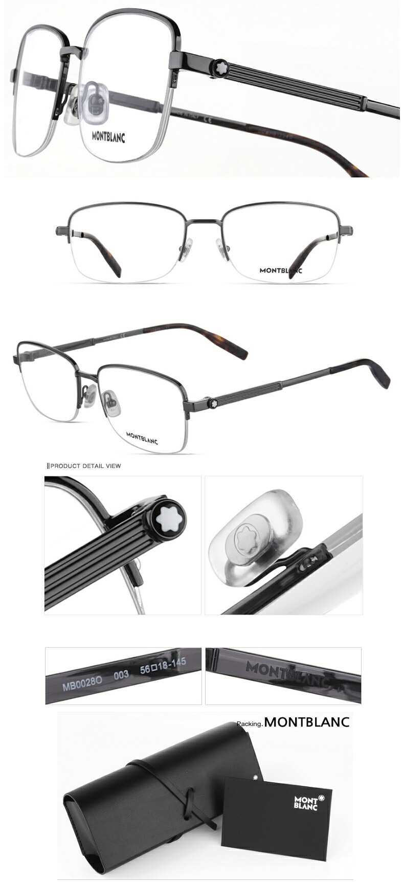HE&SHE 【送料無料】MONTBLANC MB0028O-003 モンブラン ブランドメガネ スクエアフレーム ハーフリーム ユニセックス メンズ レディース