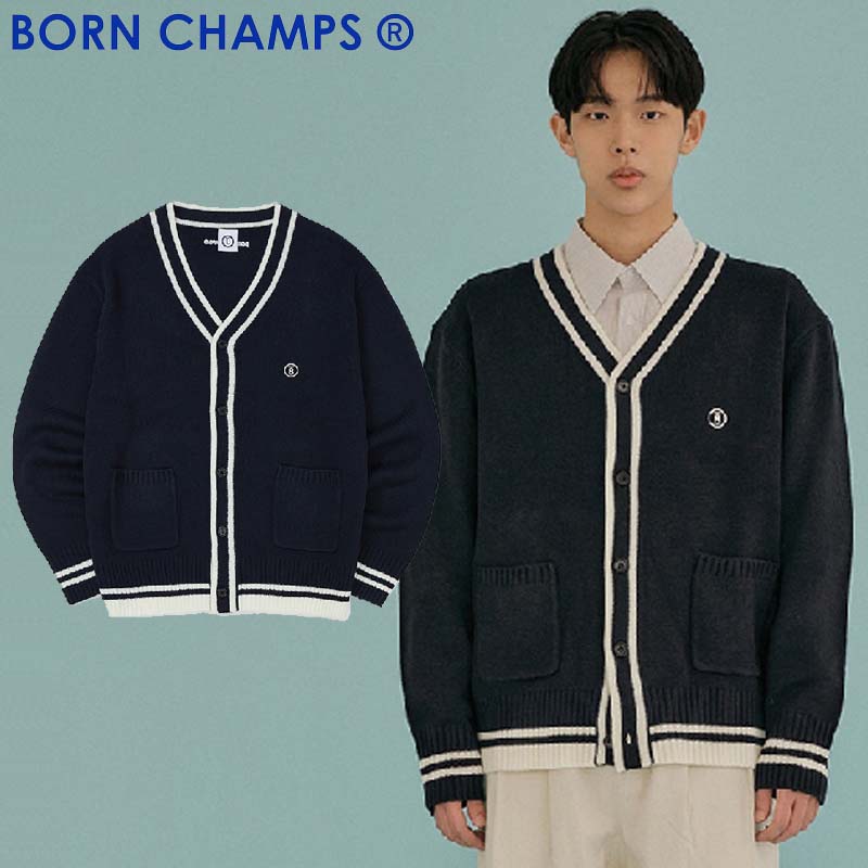 HE&SHE BORN CHAMPS ボーンチャンプス [送料無料] BCロゴカーディガン BC LOGO CARDIGAN ユニセックス ストリート カジュアル オーバーサイズ ビックシルエット ルーズフィット ロゴ ニットカーディガン