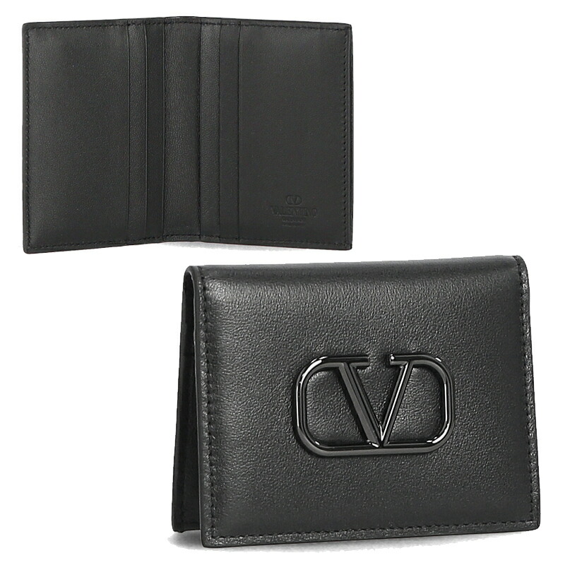 HE\u0026SHE [貨物輸送無料] VALENTINO★Vロゴカードケース 歌留多紙入れ 歌留多入れ 定期いれ・名刺入れ 2つ折り 折りたたみ 3Y2P0T VTQ 0NO レディース なめし革紙入れ 歌留多入れ スモール