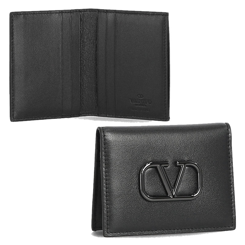 HE\u0026SHE [貨物輸送無料] VALENTINO★Vロゴカードケース 歌留多紙入れ 歌留多入れ 歌留多保持者 定期いれ・名刺入れ 2Y2P0T39 VTQ 0NO 2つ折り レディース なめし革紙入れ 歌留多入れ スモール
