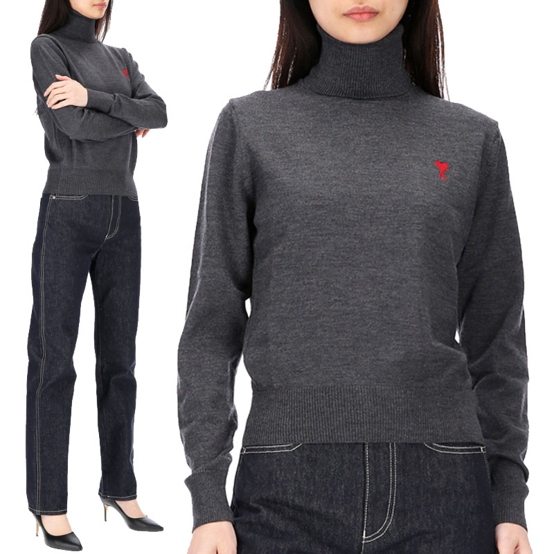 HE&SHE [送料無料] AMI PARIS アミパリス ハートロゴタートルネックウールニット HEART LOGO TURTLE NECK WOOL KNIT レディース カジュアル クラシック プレゼント ホワイトデー バレンタインデー クリスマス FKS411 KN0025 055｜HE＆SHE