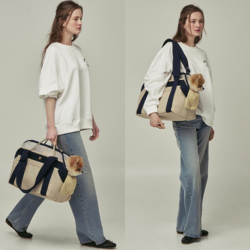 MILIONG (百万) HE\u0026SHE【貨物輸送無料】BAGLE BAG ベーグルバッグ 愛玩動物装置 犬ほっつき歩く お出かけ 肩先キャリーバッグ 猫兼用 愛玩動物来歴 犬来歴 愛玩動物品目 座蒲団御徒面子 出かけ御徒面子  韓国ブランド名