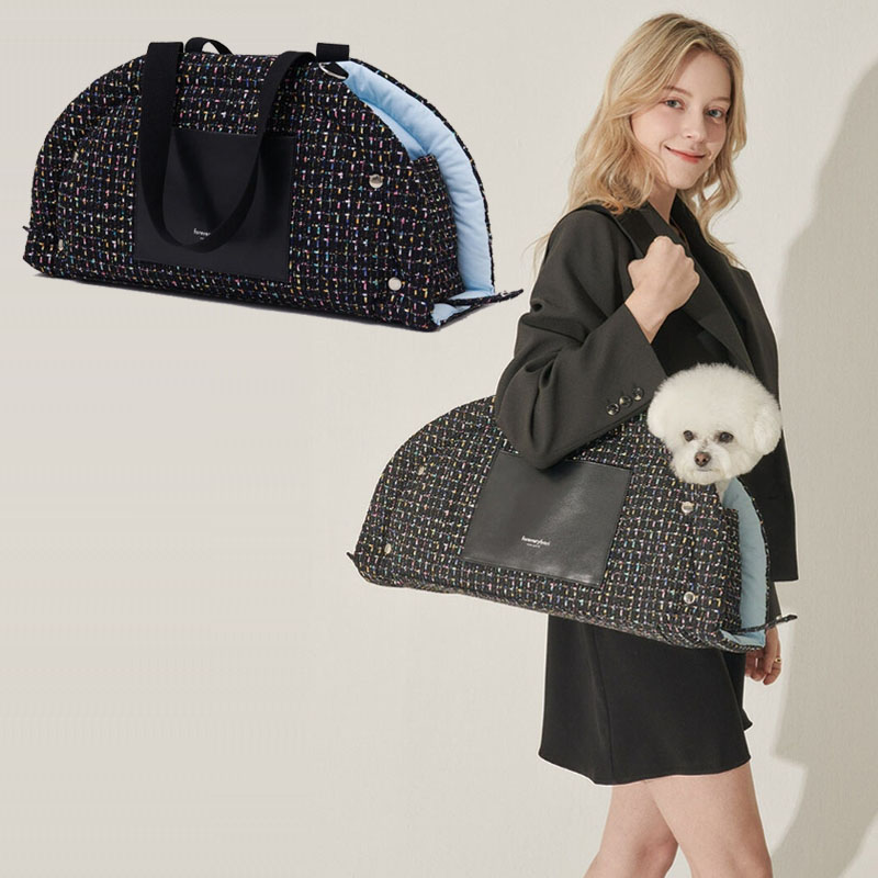 FOR EVERYBARI (フォーエブリバリー) HE&SHE【送料無料】TWEED PARK BAG ツイードパークバッグ ペット用品 犬散歩 お出かけ ショルダーキャリーバッグ 猫兼用 ペットキャリア 犬キャリア ペットアイテム クッションバッグ 出かけバッグ 韓国ブランド|HE&SHE