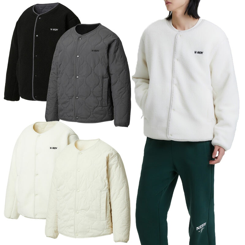 NERDY ノルディ 【正規品】 HE&SHE [送料無料] リバーシブルカラーレスフリースジャケット REVERSIBLE COLLARLESS FLEECE JACKET ユニセックス メンズ レディース 韓国ブランド 韓国ファッション 新品 スポーティ カジュアル ストリート ペアルック カップルルック｜HE＆SHE