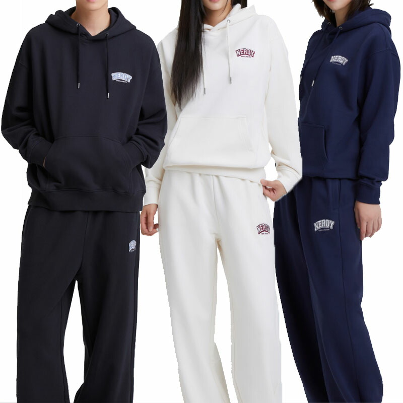 NERDY ノルディ 【正規品】 HE&SHE [送料無料] ミニアーチロゴプオーバーフーディセット MINI ARCH LOGO PULLOVER HOODIE SET ユニセックス メンズ レディース 韓国ブランド 韓国ファッション 新品 スポーティ カジュアル ストリート ペアルック カップルルック パーカー｜HE＆SHE