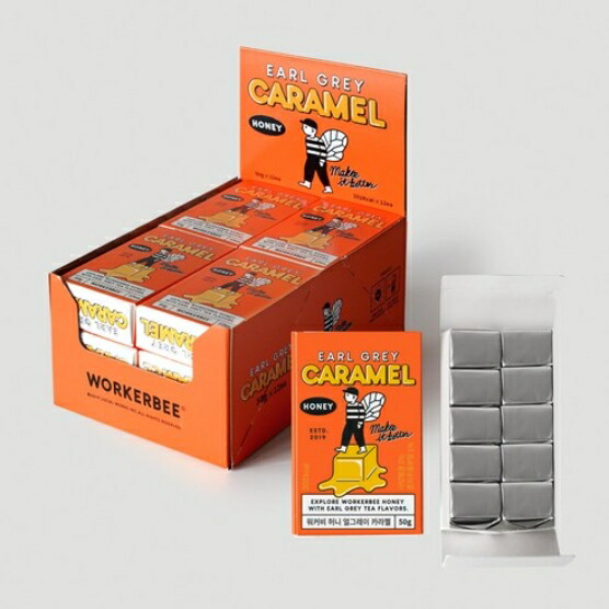 HE&SHE 送料無料 WORKERBEE ウォーカービー EARL GREY CARAMEL アールグレイカラメル 蜂蜜カラメル お菓子 おやつ 事務室 教室 勉強中 大人気 キャンディー 50g * 12ea