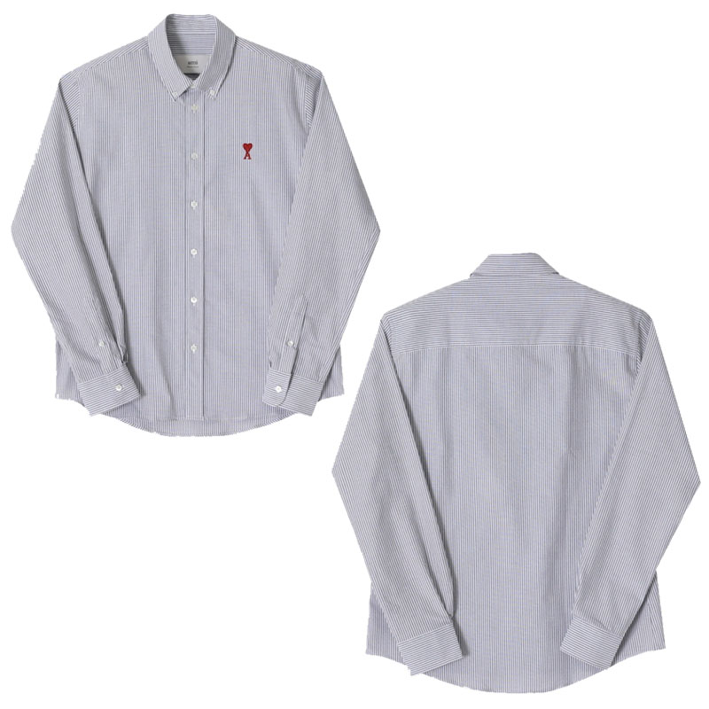 amiparis アミパリ ストライプ柄 ハート刺繍 長袖シャツ アミパリス アミパリ ハートロゴ ストライプ柄 長袖シャツ