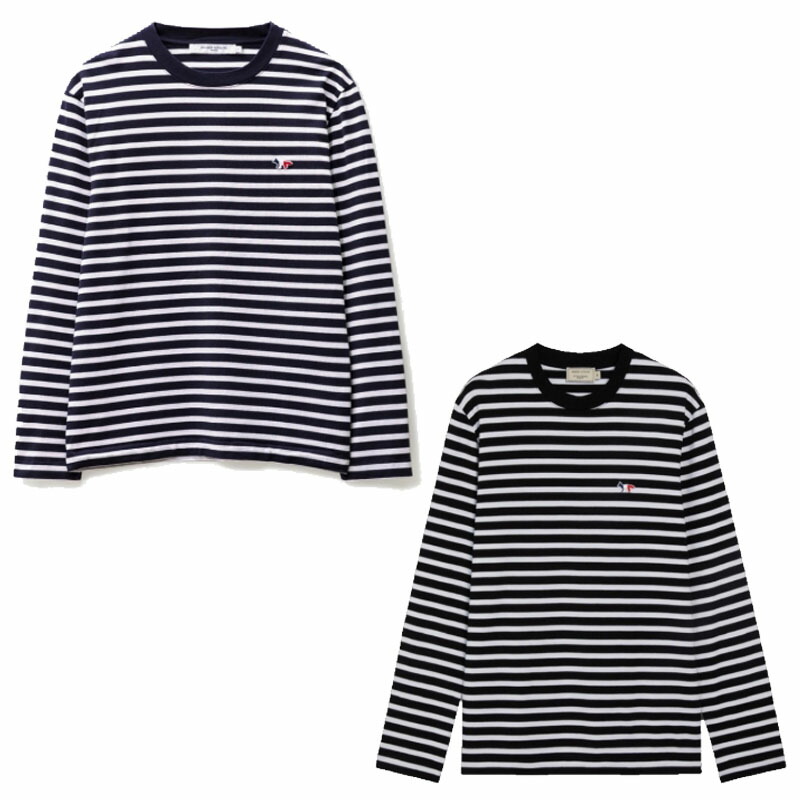 MAISON KITSUNE メゾンキツネ FOX HEAD PATCH STRIPE LONG SLEEVE T フォックスヘッドストライプ長袖プルオーバー カットソー 心地好い 古典派音楽 ユニ一発やる メンズ レディース HE\u0026SHE [貨物輸送無料]