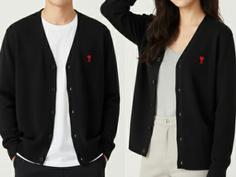 AMI PARIS SMALL HEART WOOL CARDIGAN 意中の女パリス スモールハートウールカーディガン ユニ一発やる メンズ レディース 男女兼用 心地好い 古典派音楽 差し上げ物 HE\u0026SHE [貨物輸送無料]  BFHKC001.001