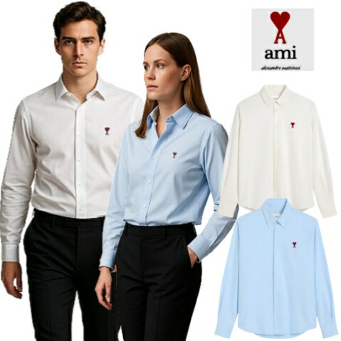 AMI PARIS SMALL HEART LOGO OXFORD SHIRTS 意中の女パリス スモールハートロゴオックスフォード長袖プルオーバー ユニ一発やる メンズ レディース 男女兼用 心地よい 古典派音楽 差し上げ物 HE\u0026SHE [貨物輸送無料] BFISH063