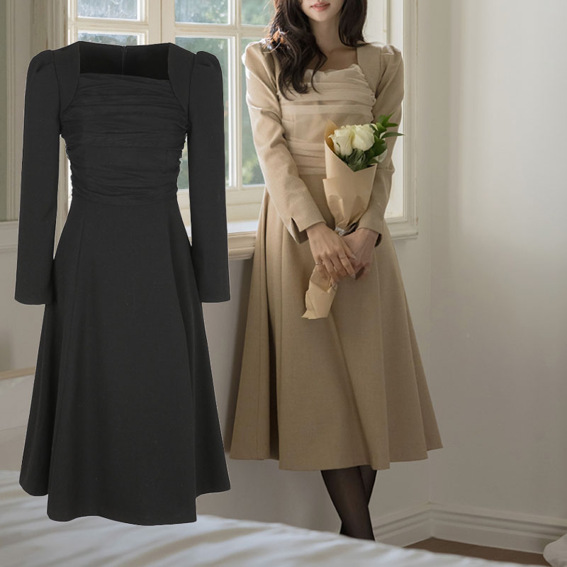 SUITROOM スーツルーム CHIFFON BI-COLOR BOLERO A-LINE DRESS シフォン配色ボレロAラインドレス レディース 女性 女子 女らしさアップ 長袖 ホルターネック フェミニン ラブリー パーティードレス 韓国ファッション女子会　お呼ばれ服　結婚式　ママコーデ　入学式