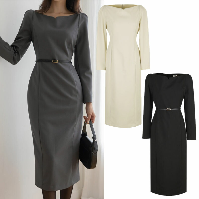 SUITROOM スーツルーム BOAT-NECK PUFF H-LINE DRESS (+BLET) ボートネックパフスリーブHラインワンピース レディース 女性 女子 女らしさアップ 長袖 フェミニン ラブリー デイリー ワンピース パーティードレス 韓国ファッション かわいい オシャレ|HE&SHE