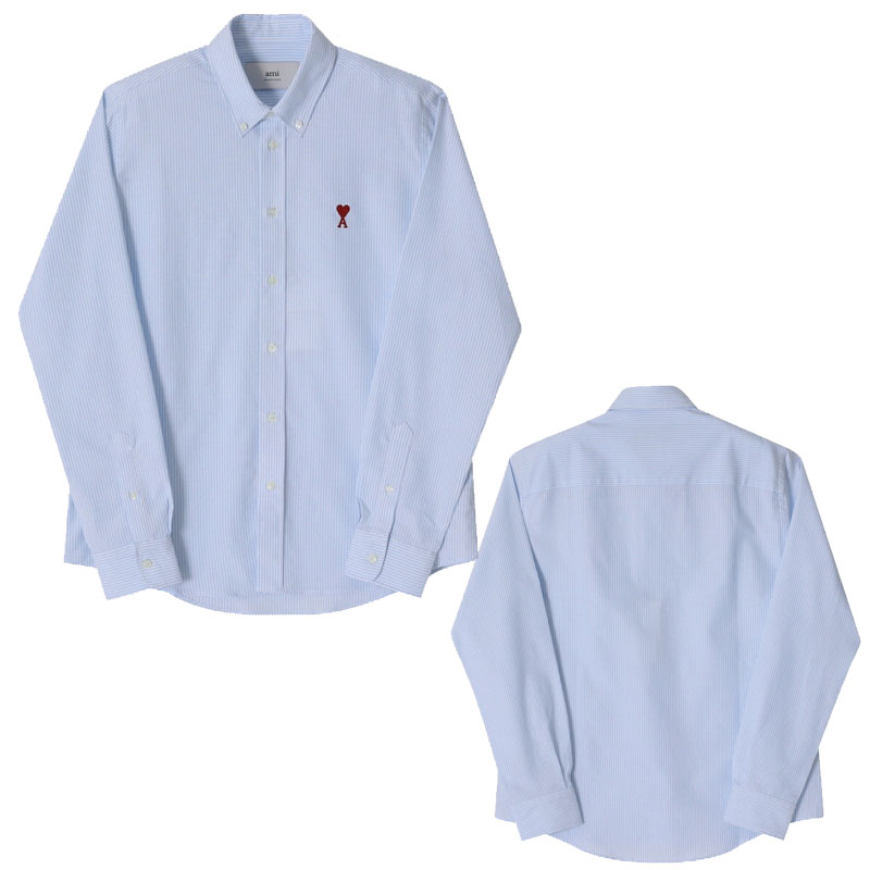 AMI PARIS 意中の女パリス スモールハートストライプオックスフォード長袖プルオーバー SMALL HEART LOGO STRIPE OXFORD L/S SHIRT ユニ一発やる メンズ レディース 男女兼用 心地よい 古典派音楽 差し上げ物 HE\u0026SHE [貨物輸送無料] BFUSH063 CO0087 475