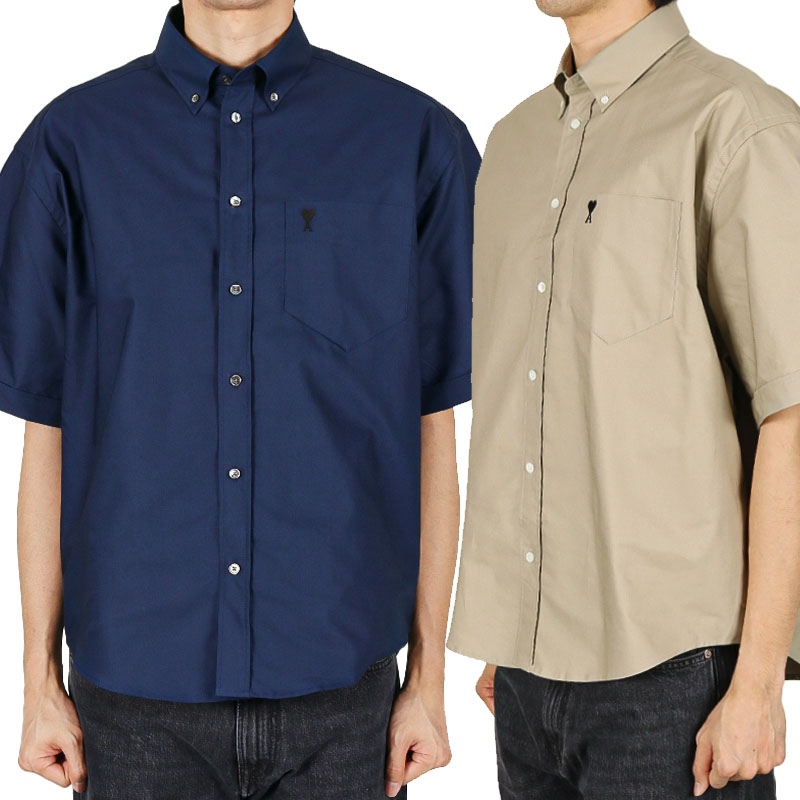 AMI PARIS アミパリス HEART LOGO OXFORD S/S SHIRT ハートロゴ オックスフォード 半袖シャツ ユニセックス メンズ レディース 男女兼用 カジュアル クラシック プレゼント HE&SHE [送料無料] HSH823 CO0210｜HE＆SHE