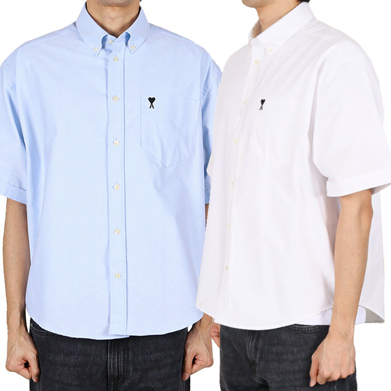 AMI PARIS 意中の女パリス HEART LOGO OXFORD S/S SHIRT ハート型ロゴタイプ オックスフォード 半袖プルオーバー ユニ一発やる メンズ レディース 男女兼用 心地よい 古典派音楽 差し上げ物 HE\u0026SHE [貨物輸送無料] HSH823 CO0031