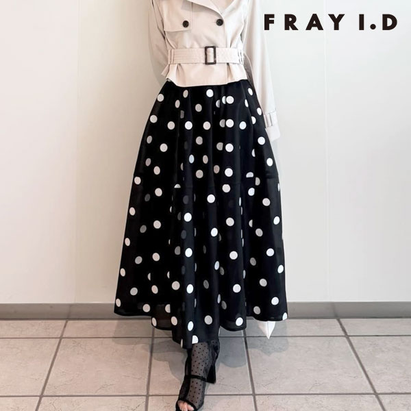 【SALE10%OFF】【即納】フレイアイディー FRAY I.D ボトムス 26春夏 ボンディングチュール構築スカート ロング丈 フレアスカート 柄 ドット fwfs261062