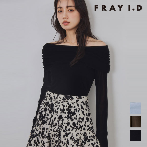 フレイアイディー FRAY I.D トップス 26秋冬 【ウォッシャブル】オフショルフロッキーチュールトップス 8月下旬～9月中旬予約 長袖 ミドル丈 fwct264059｜SHE／HER（シーハー）