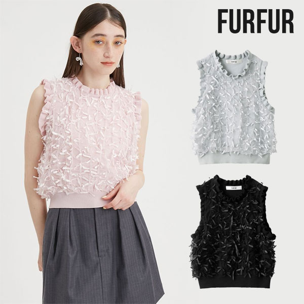 SALE30%OFF ファーファー FURFUR トップス 24秋冬 シャイニーリボンベスト ミドル丈 ノースリーブ rwnt244046 FURFUR SALE30%OFF ファーファー トップス 24秋冬 シャイニー