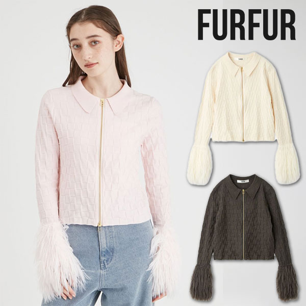 fur fur - FURFUR（ファーファー）あぜ編みカーディガン　ブラック FURFUR（ファーファー）あぜ編みカーディガン ブラック