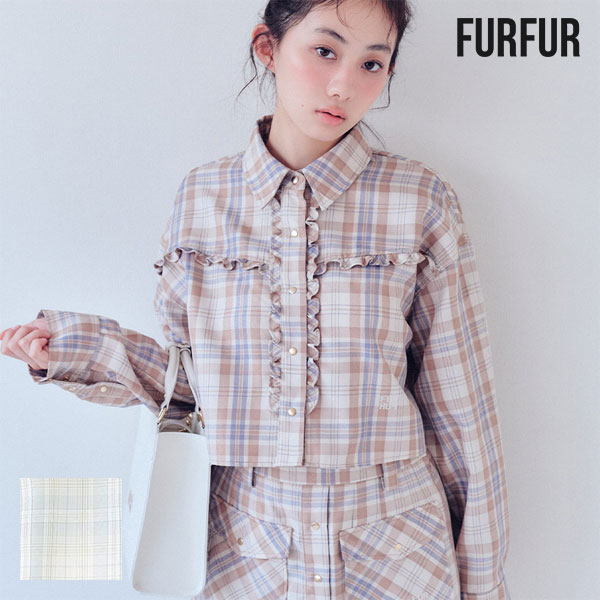 【新生活応援ｾｰﾙ10%OFF】【即納】 ファーファー FURFUR トップス 26春夏 チェック柄クロップドフリルシャツ ショート丈 長袖 rwft261088