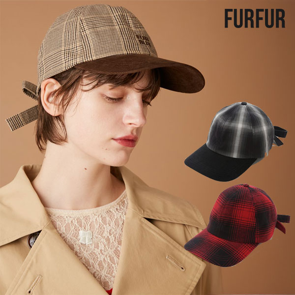 【新生活応援ｾｰﾙ20%OFF】【即納】 ファーファー FURFUR 小物 バックリボンチェック柄キャップ 小物 帽子 キャップ チェック rwgh255533