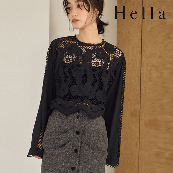 Hella パッチワーク レース ブラウス　アイボリー Hella｜コットン 刺繍 レース ブラウス “EMBROIDERY LACE BLOUSE