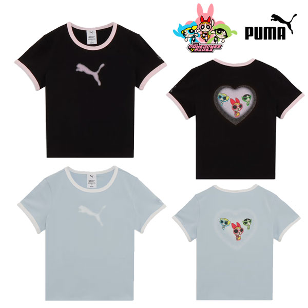 【即納】プーマ PUMA ウィメンズ PUMA x パワーパフ ガールズ リンガー 半袖 Tシャツ 2 半袖 ミドル丈 Tシャツ コラボ 運動 スポーツ 637865-01