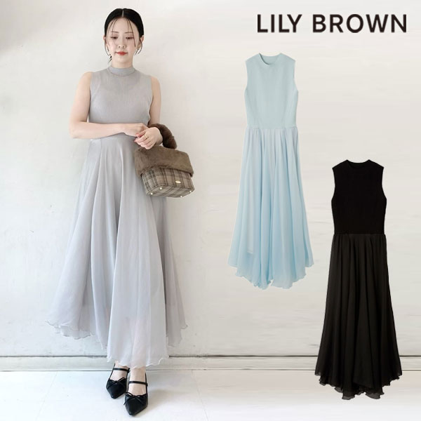 Lilybrown ワンピース フロントジップミニニットワンピース(ニットワンピース