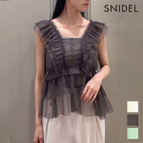 【即納】スナイデル SNIDEL トップス 26春夏 Sustainableチュールペプラムブラウス ノースリーブ ミドル丈 シアー swfb261180