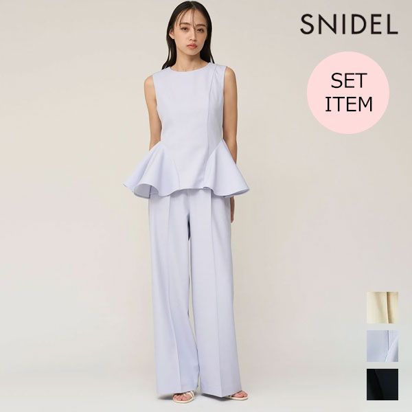 【再入荷！】【即納】 スナイデル SNIDEL セットアップ ペプラムパンツセットアップ ノースリーブ ミドル丈 フルレングス ブラウス ワイドパンツ swfo261121