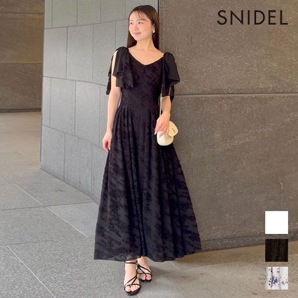 店内全品ポイント10倍 【即納】 スナイデル SNIDEL ワンピース リボンジャガードワンピース ノースリーブ マキシ丈 フレア swfo261137