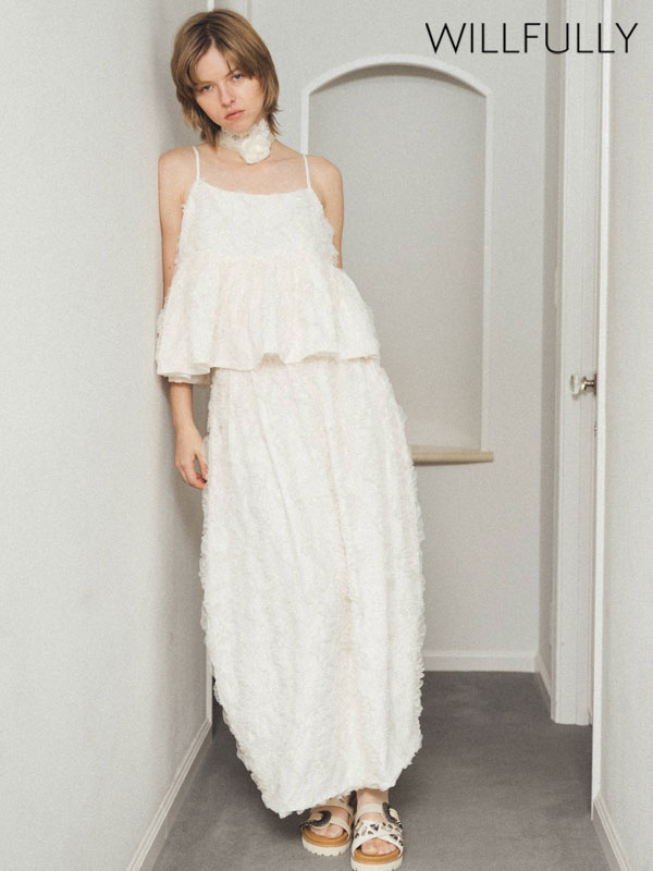 【即納】ウィルフリー WILLFULLY ボトムス cocoon cut jacquard tulle gather SK コクーンカットジャカードチュールギャザースカート ロング丈 2611-sk-06｜SHE／HER（シーハー） 11,963円