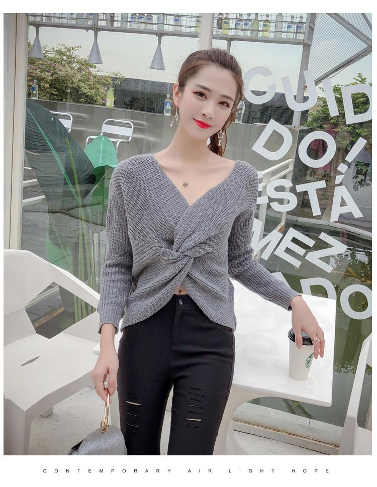 最大15 クーポン リバーシブルニットセーター レディース 長袖 ひねり加工 へそ出し セクシー