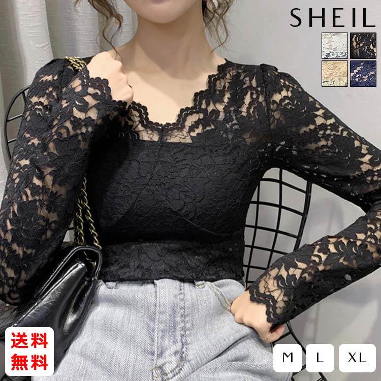 最大15 クーポン 長袖 フラワーレース 秋 レース 冬 レディース 着やせ 年 花柄 カットソー 総レース Vネック ブラウス