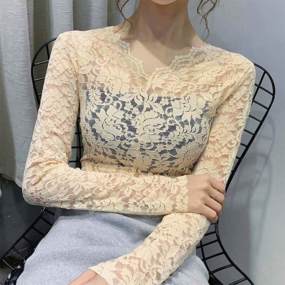 最大15 クーポン 長袖 フラワーレース 秋 レース 冬 レディース 着やせ 年 花柄 カットソー 総レース Vネック ブラウス