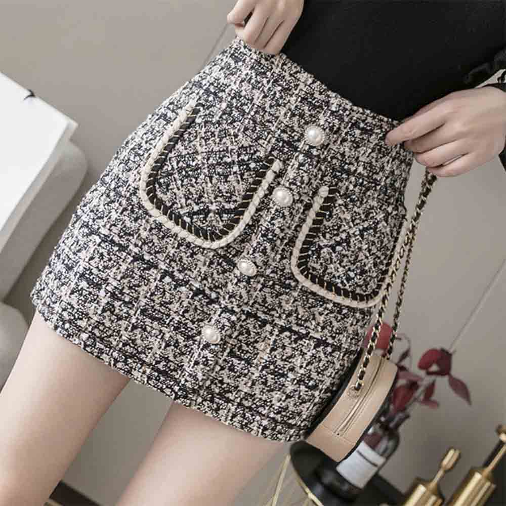 最大15 クーポン ツイード 美脚 チェック柄 レディース ハイウエスト ミニスカート スカート インナーパンツ付き