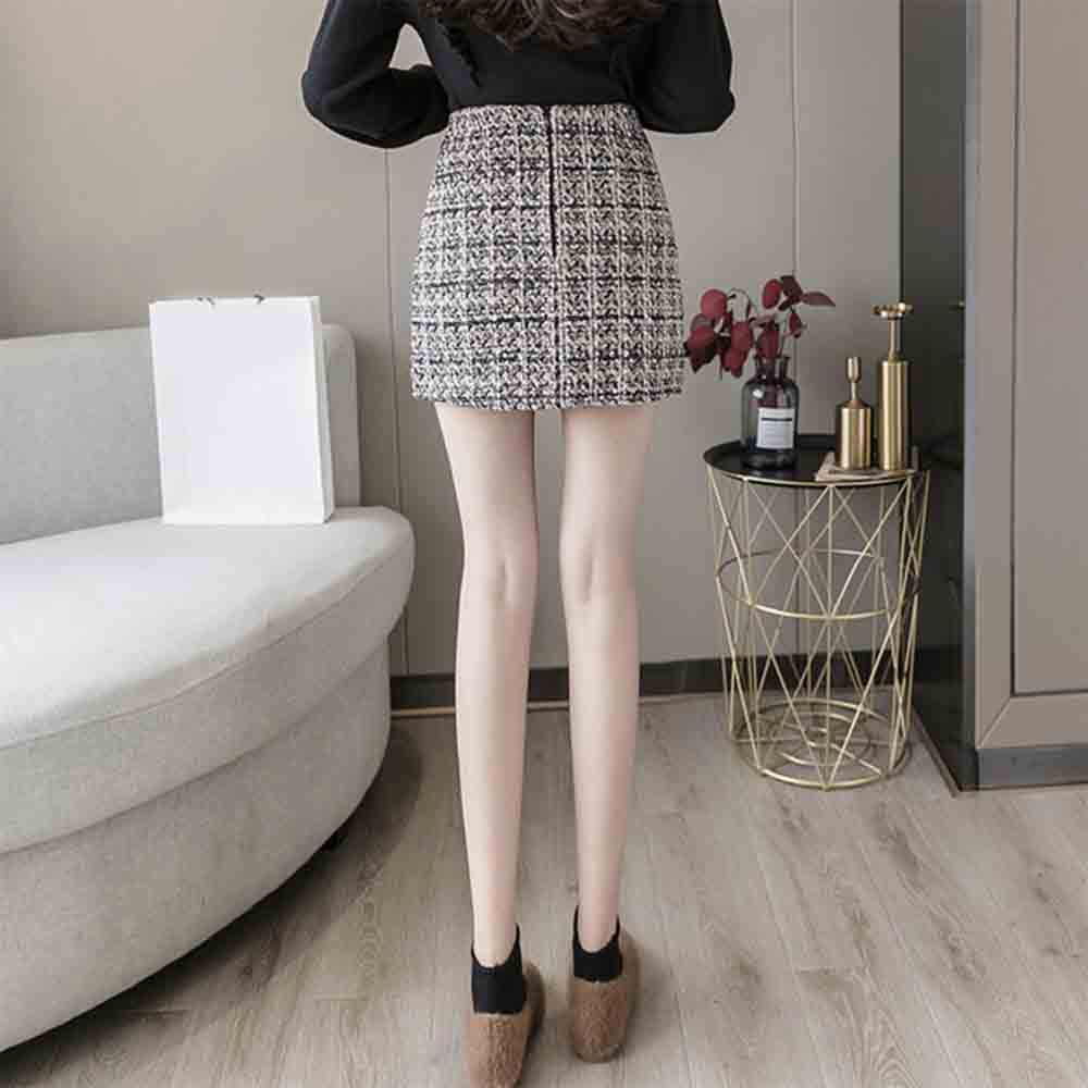 最大15 クーポン ツイード 美脚 チェック柄 レディース ハイウエスト ミニスカート スカート インナーパンツ付き