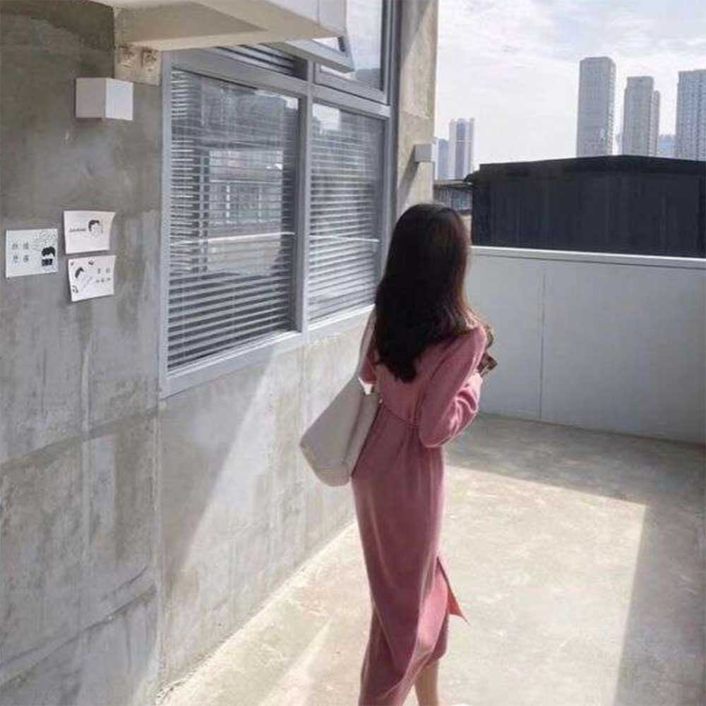 最大15 クーポン Vネックニットワンピース シンプル マキシワンピース ワンピース 着やせ 無地 ニット Vネック レディース