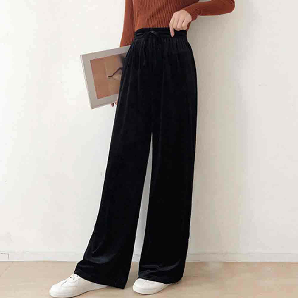 最大15 クーポン ハイウエスト ベロア ワイドパンツ 光沢感あり ベロアワイドパンツ レディース カジュアル ガウチョパンツ ロングパンツ