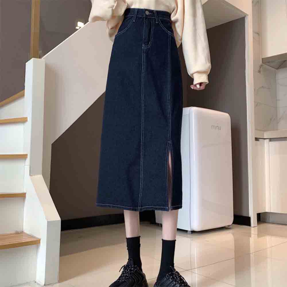 最大15 クーポン スリット入り ロング レディース Aラインスカート ロング丈 デニム デニムスカート スカート スリット