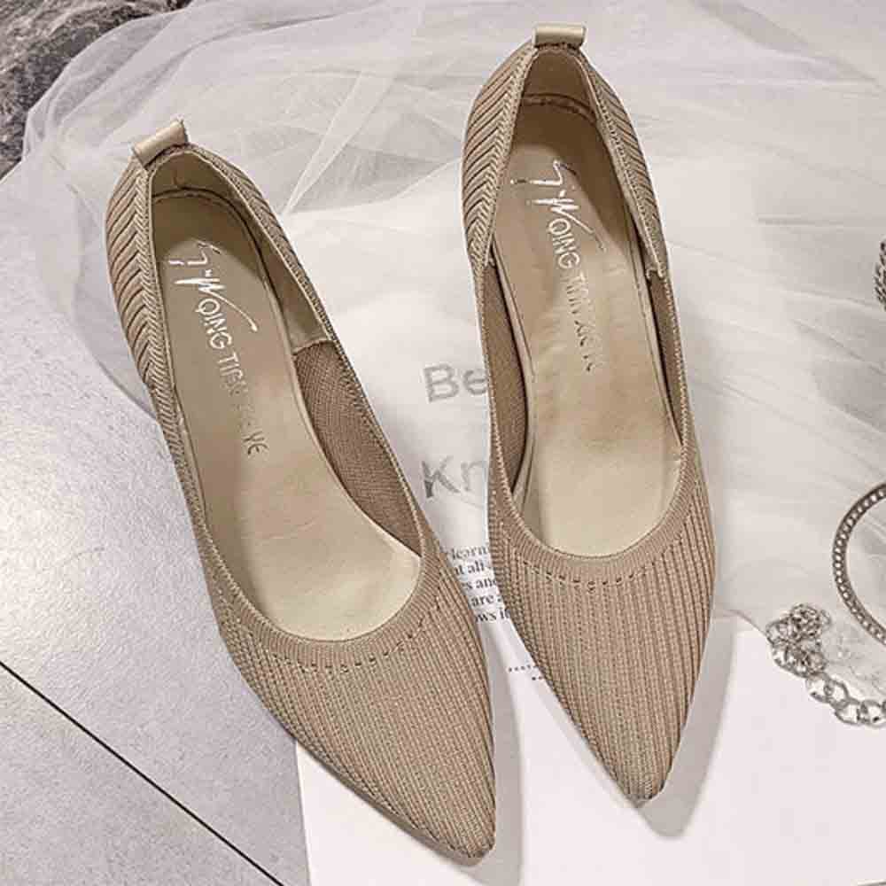 最大15 クーポン ポインテッドトゥ パンプス フォーマルシューズ 靴 ハイヒールパンプス ニット レディース ピンヒール ハイヒール